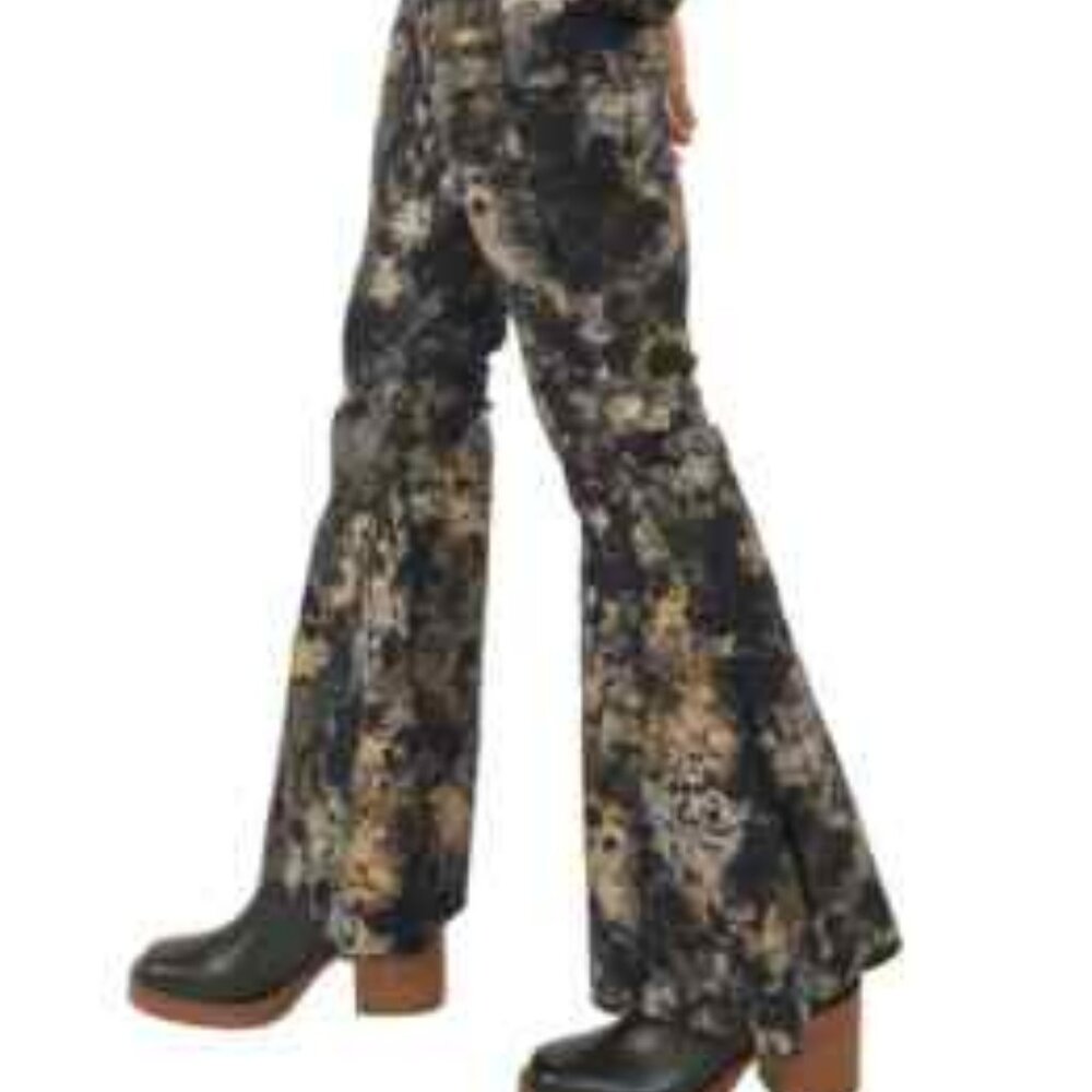 Free People retro Boho Inferno  (Floral Metallic) Flare  / Bell Bottom Jeans - Picture 3 of 16
